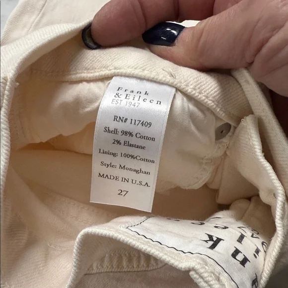 Frank & Eileen Monaghan Cream Cropped High Rise Denim Size 27 - Picture 8 of 13